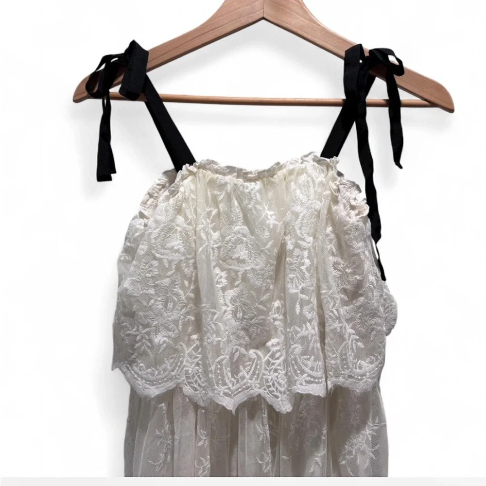 AQUA Embroidered Lace Maxi Dress Ivory Boho Romantic Size S - Picture 5 of 9